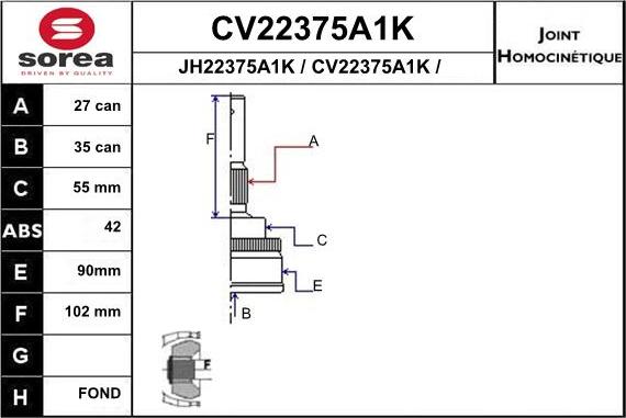 EAI CV22375A1K - Шарнирный комплект, ШРУС, приводной вал autospares.lv