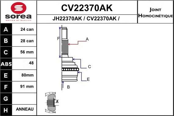 EAI CV22370AK - Шарнирный комплект, ШРУС, приводной вал autospares.lv