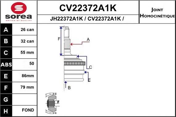 EAI CV22372A1K - Шарнирный комплект, ШРУС, приводной вал autospares.lv