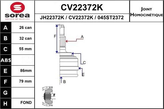 EAI CV22372K - Шарнирный комплект, ШРУС, приводной вал autospares.lv