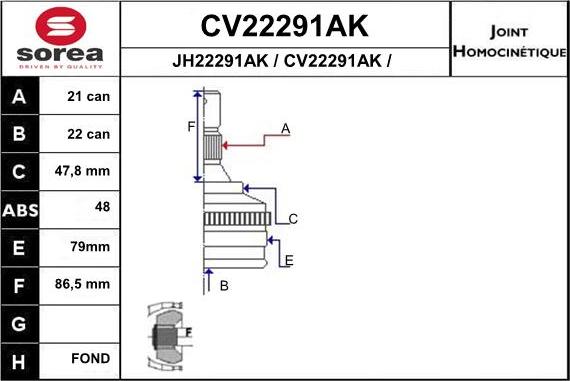 EAI CV22291AK - Шарнирный комплект, ШРУС, приводной вал autospares.lv