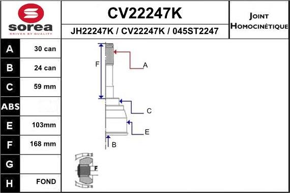 EAI CV22247K - Шарнирный комплект, ШРУС, приводной вал autospares.lv