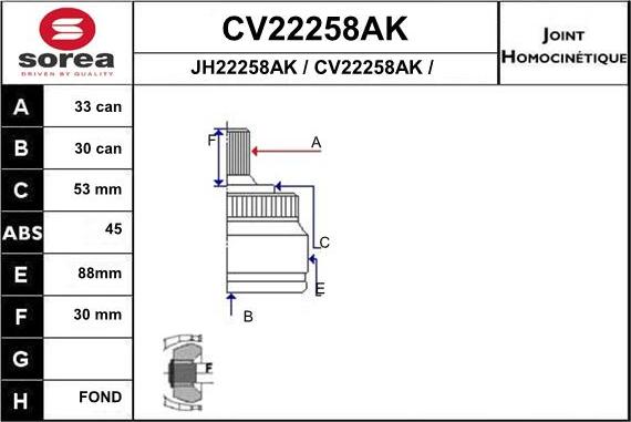 EAI CV22258AK - Шарнирный комплект, ШРУС, приводной вал autospares.lv