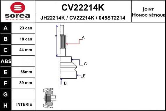 EAI CV22214K - Шарнирный комплект, ШРУС, приводной вал autospares.lv