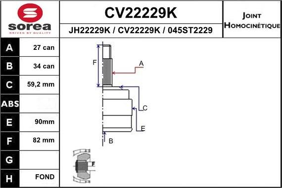 EAI CV22229K - Шарнирный комплект, ШРУС, приводной вал autospares.lv