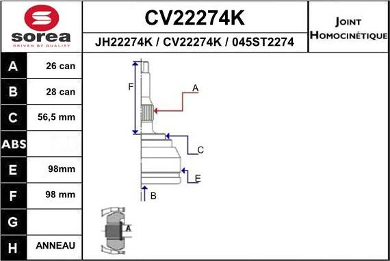 EAI CV22274K - Шарнирный комплект, ШРУС, приводной вал autospares.lv