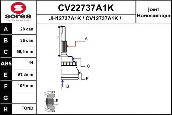 EAI CV22737A1K - Шарнирный комплект, ШРУС, приводной вал autospares.lv