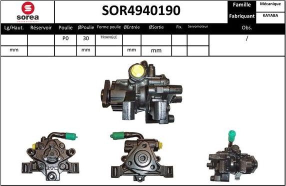 EAI SOR4940190 - Гидравлический насос, рулевое управление, ГУР autospares.lv