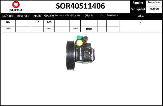 EAI SOR40511406 - Гидравлический насос, рулевое управление, ГУР autospares.lv