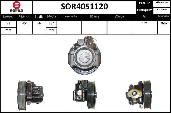 EAI SOR4051120 - Гидравлический насос, рулевое управление, ГУР autospares.lv