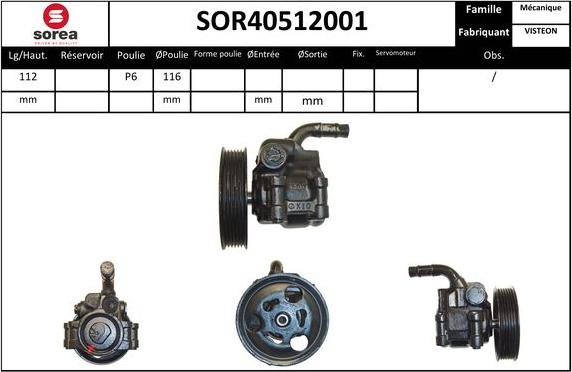 EAI SOR40512001 - Гидравлический насос, рулевое управление, ГУР autospares.lv