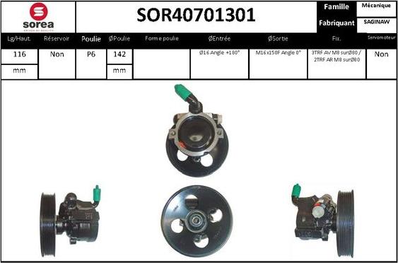 EAI SOR40701301 - Гидравлический насос, рулевое управление, ГУР autospares.lv