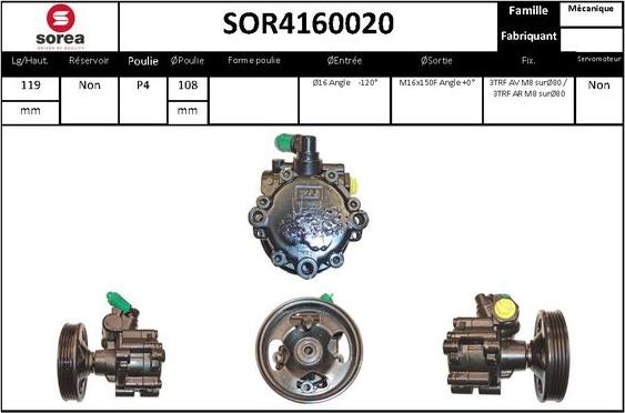 EAI SOR4160020 - Гидравлический насос, рулевое управление, ГУР autospares.lv