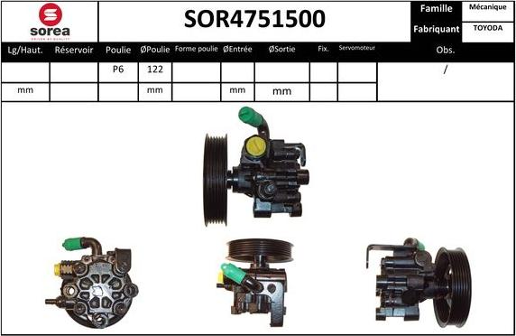 EAI SOR4751500 - Гидравлический насос, рулевое управление, ГУР autospares.lv