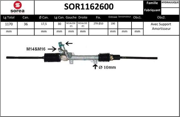 EAI SOR1162600 - Рулевой механизм, рейка autospares.lv