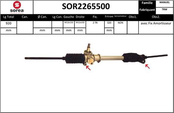 EAI SOR2265500 - Рулевой механизм, рейка autospares.lv