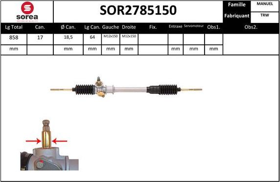 EAI SOR2785150 - Рулевой механизм, рейка autospares.lv