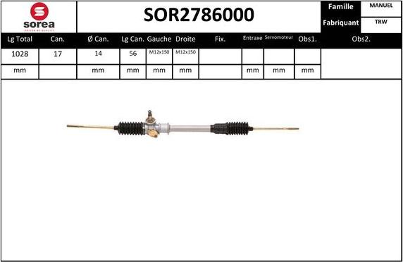 EAI SOR2786000 - Рулевой механизм, рейка autospares.lv