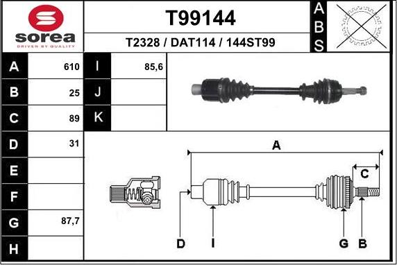 EAI T99144 - Приводной вал autospares.lv