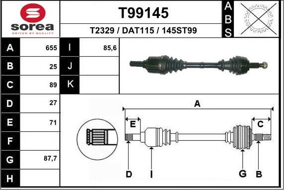 EAI T99145 - Приводной вал autospares.lv