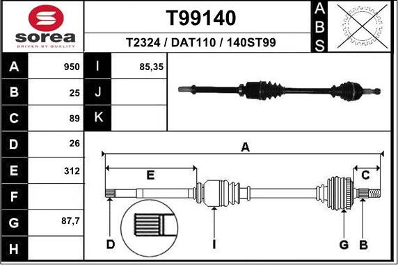 EAI T99140 - Приводной вал autospares.lv