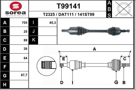 EAI T99141 - Приводной вал autospares.lv