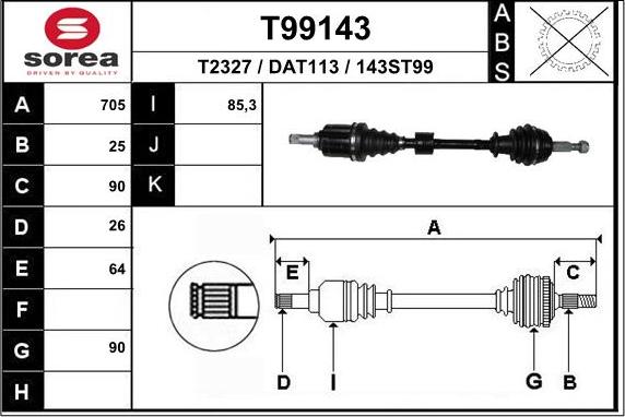 EAI T99143 - Приводной вал autospares.lv