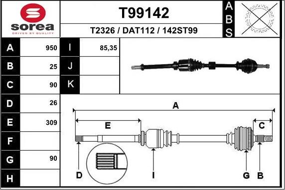 EAI T99142 - Приводной вал autospares.lv