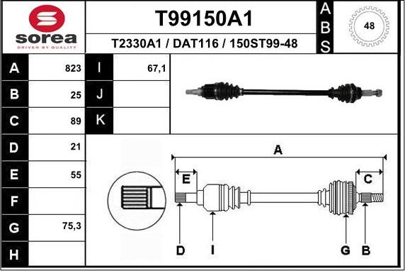 EAI T99150A1 - Приводной вал autospares.lv