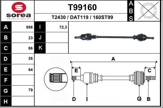 EAI T99160 - Приводной вал autospares.lv