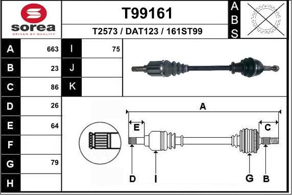 EAI T99161 - Приводной вал autospares.lv