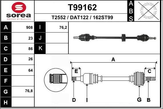 EAI T99162 - Приводной вал autospares.lv