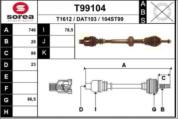 EAI T99104 - Приводной вал autospares.lv