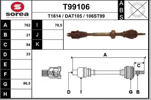 EAI T99106 - Приводной вал autospares.lv