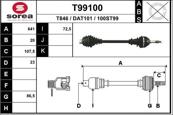 EAI T99100 - Приводной вал autospares.lv