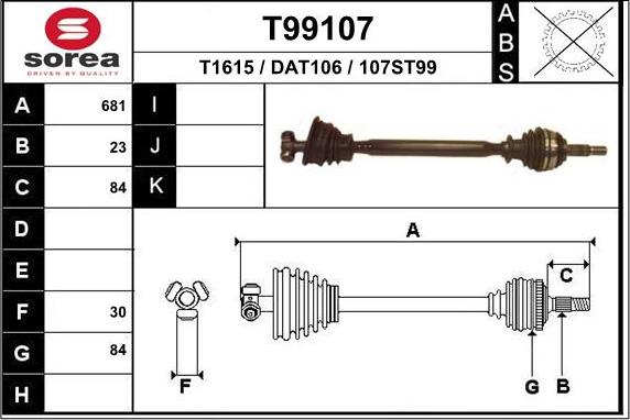 EAI T99107 - Приводной вал autospares.lv