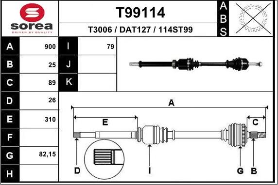 EAI T99114 - Приводной вал autospares.lv