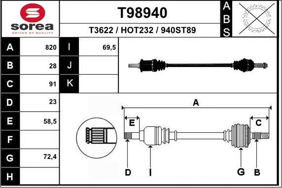 EAI T98940 - Приводной вал autospares.lv