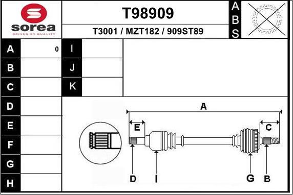 EAI T98909 - Приводной вал autospares.lv