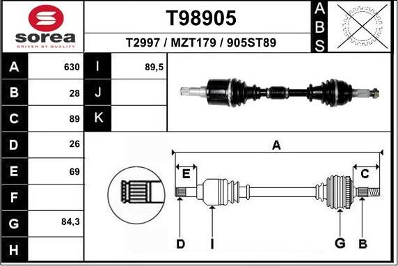 EAI T98905 - Приводной вал autospares.lv