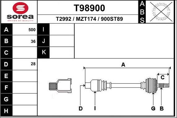 EAI T98900 - Приводной вал autospares.lv