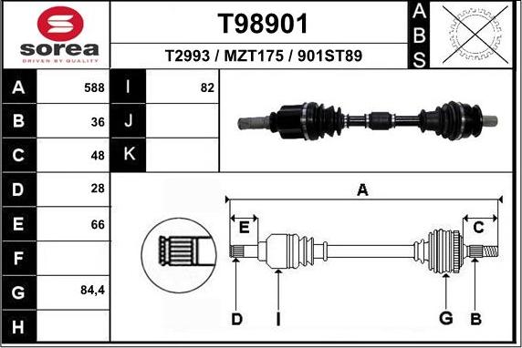 EAI T98901 - Приводной вал autospares.lv