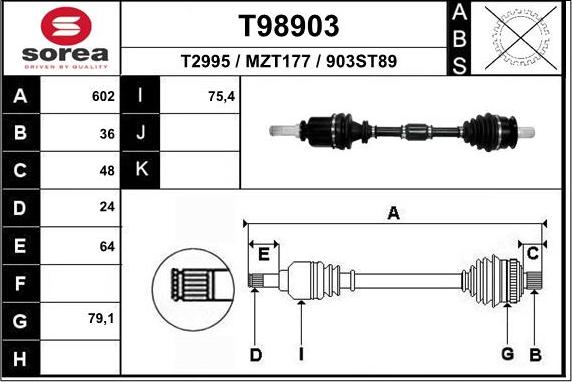 EAI T98903 - Приводной вал autospares.lv