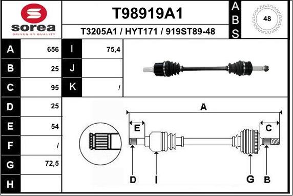 EAI T98919A1 - Приводной вал autospares.lv