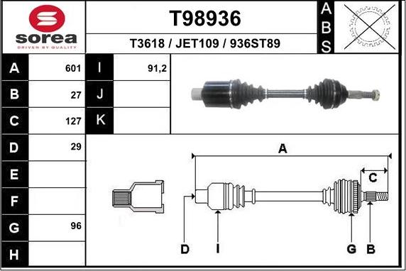 EAI T98936 - Приводной вал autospares.lv