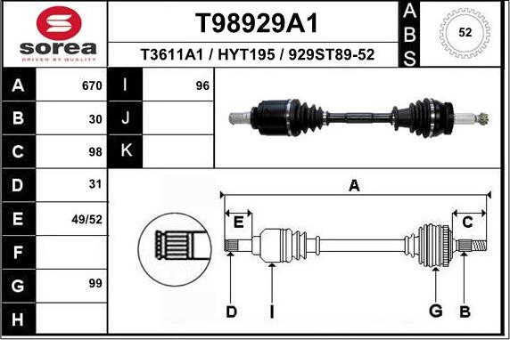 EAI T98929A1 - Приводной вал autospares.lv