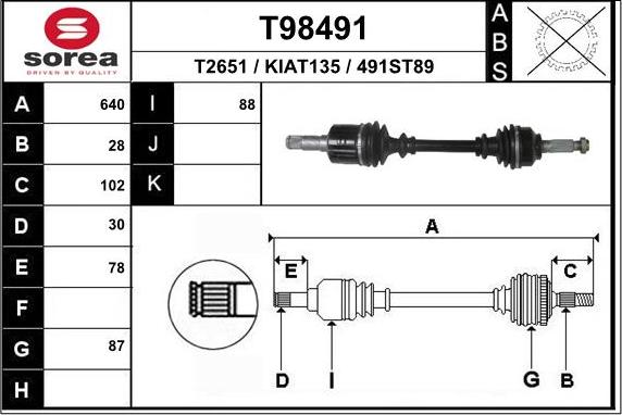 EAI T98491 - Приводной вал autospares.lv