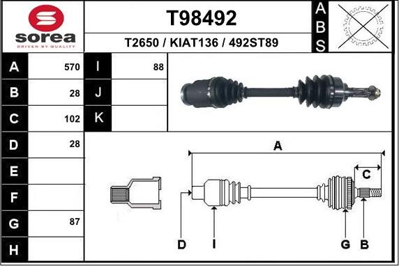 EAI T98492 - Приводной вал autospares.lv