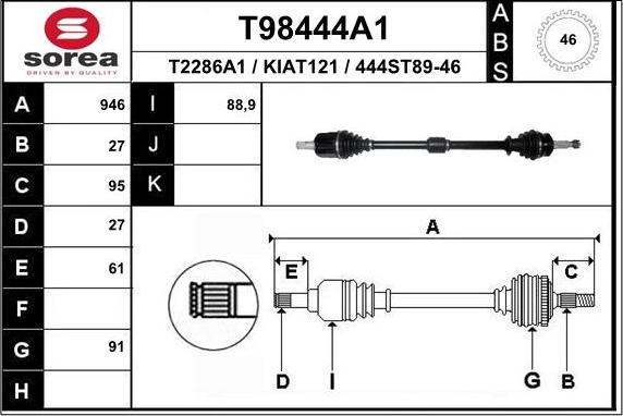 EAI T98444A1 - Приводной вал autospares.lv