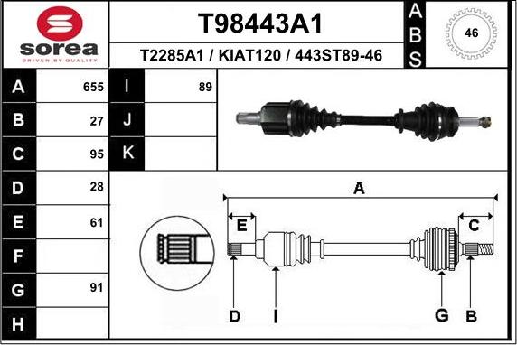 EAI T98443A1 - Приводной вал autospares.lv